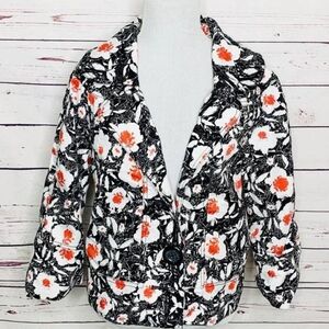 Sharagano Black White & Red Floral Blazer Jacket Women’s Size L